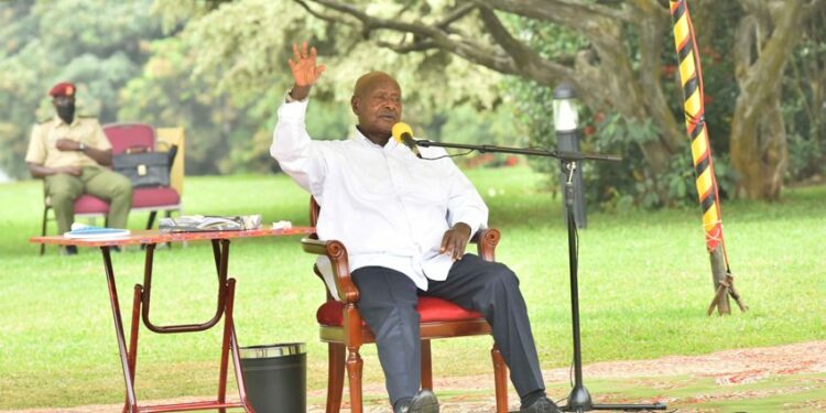 President Yoweri Museveni making his remarks to a team of nine African Union members lobbying to host the African Medicine Headquarters at State House Entebbe on 17th March 2022. Photo by PPU/ Tony Rujuta.