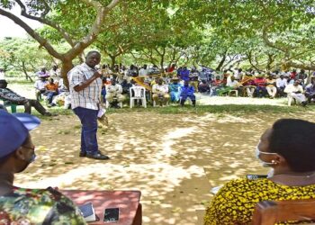 MP Migadde speaks at one of the meetings between the committee and the fishing communities in Buvuma