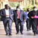L-R: Br Mugabo, Hon. Mpuuga and Bishop Jjumba at the fundraising drive at Hotel Africana in Kampala