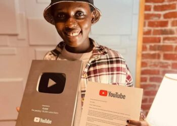 Azawi with her silver play button