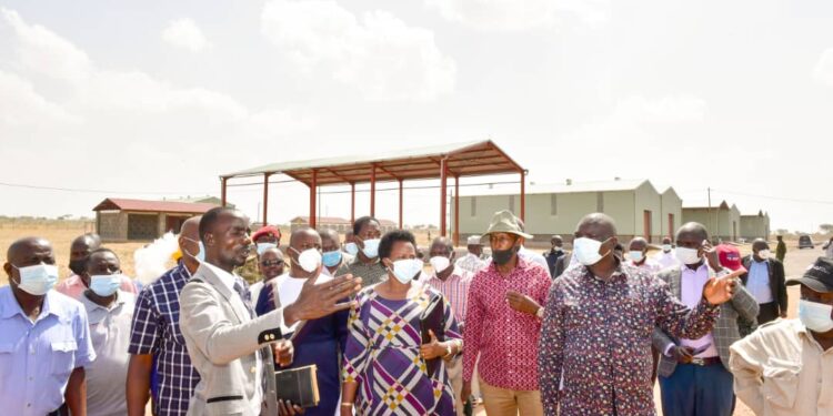 State House Comptroller Jane Barekye with leaders on Karamoja Sub region at Napak Industry Hub on Saturday