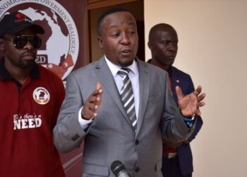 L-R: NEED's Chief of Staff Charles Basajja with NEED top leader Joseph Kabuleta in Tooro Sub Region on Friday