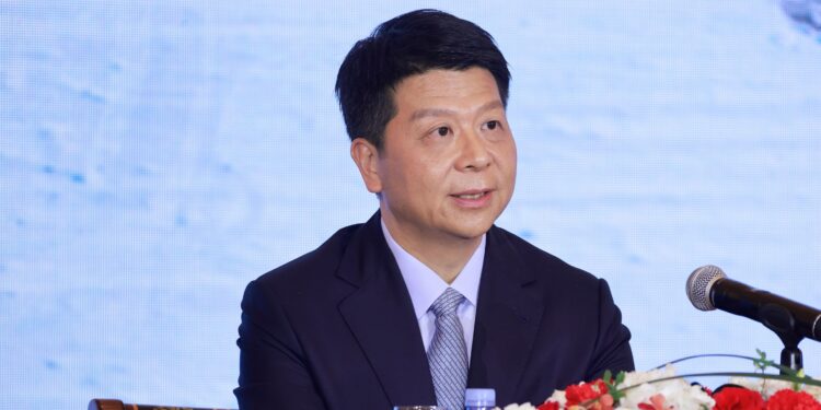Guo Ping, Huawei's Rotating Chairman, speaking at the press conference