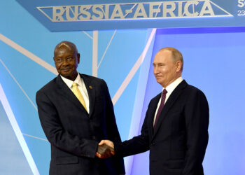 President Yoweri Museveni with President Vladimir Putin during the Russia-Africa Summit in 2019