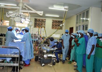 Heart surgeons inside Uganda Heart Institute operating room