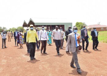 Madi Sub-region Industrial Zonal Hub in Adjumani Hub Manager Robert Aluma Mamawi leading a team of political leaders  from Adjumani Obongi and Moyo district in attendance were the Political leaders from the West Nile districts as the tour the Madi Sub-region Industrial Zonal Hub in Adjumani on 31st March 2022. Photo by PPU / Tony Rujuta.