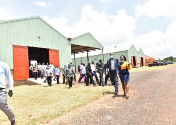 The Busoga Sub-region Industrial Zonal Hub manager Phiona Mubugumya in the presence of Representative of the PS Local Government Julius Muhairwe led a tour of the Presidential Initiative for Industrial Zonal Hub Busoga Sub-region  at Nakabango village in Jinja City on 13th April 2022. Photo by PPU / Tony Rujuta.