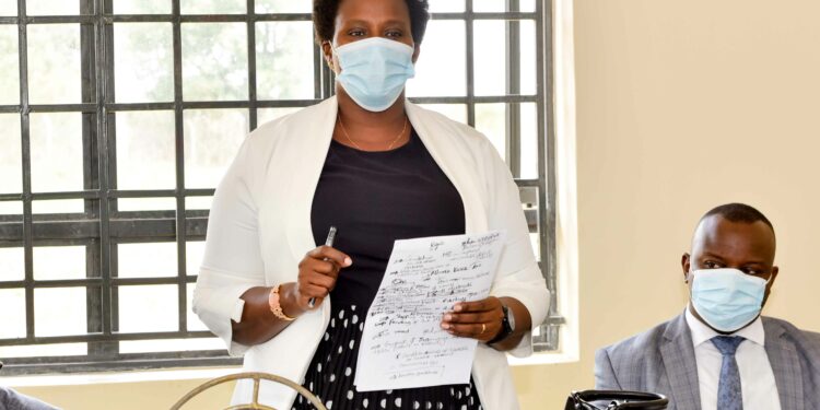 The State House Comptroller Jane Barekye (left)  giving her remarks while meeting Political Leaders from Acholi Sub-region at the Acholi Sub-region Industrial Zonal Hub in Gulu district, Aswa County, Unyama Sub-county, Oding Village on 1st April 2022. Photo by PPU / Tony Rujuta.