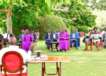 President Yoweri Museveni with Church leaders at State House Entebbe