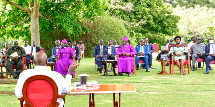 President Yoweri Museveni with Church leaders at State House Entebbe