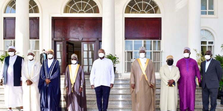 President Yoweri Museveni in a group photo with Muslim leaders in Uganda