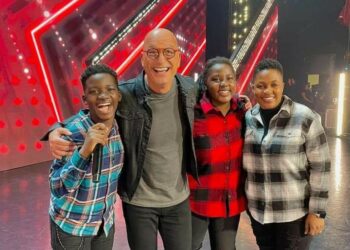 Julie Mutesasira with her kids and one of the judges of Canada's Got Talent