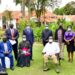 President Museveni (C) poses for a photo with Bishop Robert Muhiirwa (on his R) of Fort Portal Catholic Diocese and his delegation after a meeting at Rwakitura on Wednesday. (R) is Hon Tom Butime. PPU Photo