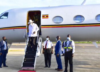 President Museveni returns from a one day working visit to Nairobi Kenya. Friday April 8. PPU Photo