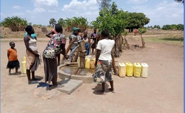 Locals in Onyol central village fetching water from the only borehole that serves over 12,000 people. It’s the only clean water point/ borehole in Baradanga parish in Omot sub county, Agago district.