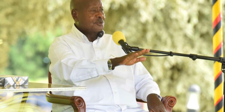 President Yoweri Museveni making his remarks while meeting members of Ajanta Pharma Ltd which is a multinational company based in India engaged in developing, manufacturing and marketing pharmaceutical formulations at the State House Entebbe on 19th May 2022. Photo by PPU/ Tony Rujuta.