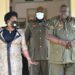 Minister Amongi (Left) interacting with the Commandant of the Senior Command and Staff College, Kimaka, Lt. Gen. Andrew Guti (right) after the lecture on Wednesday