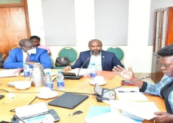 Hon. Sarah Opendi (R) fielding questions to Opec Prime officials during the meeting at Parliament