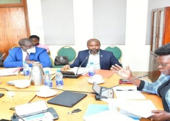 Hon. Sarah Opendi (R) fielding questions to Opec Prime officials during the meeting at Parliament