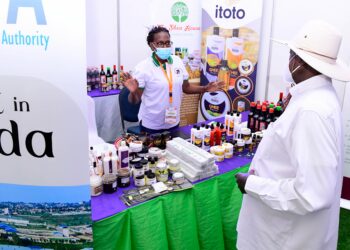 President Yoweri Museveni at one of the stalls during the ongoing Uganda-Turkey Investment, Trade and Tourism summit