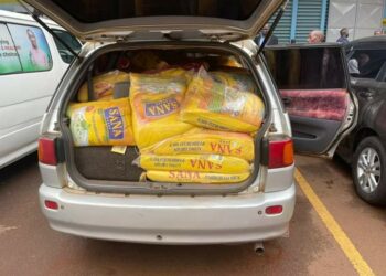 Car smuggling rice intercepted by URA officials recently