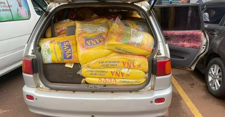 Car smuggling rice intercepted by URA officials recently