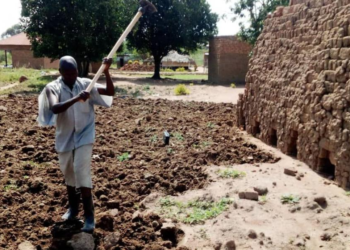 A man cultivating part of koboko airfield land