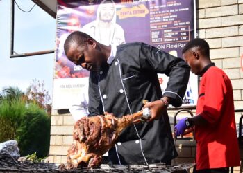 Chef-Pascal-cutting-the-meat-after-the-presser-at-The-Gardens-Najjera