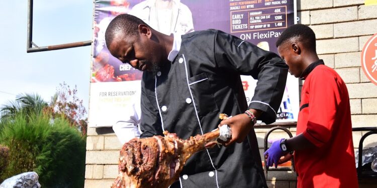 Chef-Pascal-cutting-the-meat-after-the-presser-at-The-Gardens-Najjera