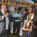 Rotarian Emmanuel  Katongole(Left)  proprietor  of Quality Chemicals Industries installing The Former Chief brewer at Nile Breweries Ltd Mr Moses Musisi(Right) as President of Rotary Club of Jinja.