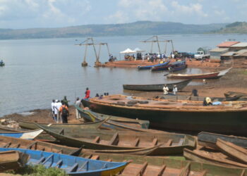 Some of the boats belonging to the fishermen that the Fisheries Protection  Unit impounded  due to lack of an operational license for fishing on lake Victory in Masese landing site in Jinja City