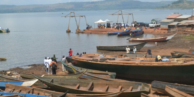 Some of the boats belonging to the fishermen that the Fisheries Protection  Unit impounded  due to lack of an operational license for fishing on lake Victory in Masese landing site in Jinja City