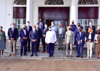 President Yoweri Museveni in a group photo with German investors