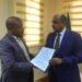 Ambassador Rashid Yahya Ssemuddu presents a copy of credentials to the Minister of Foreign Affairs of the  Republic of Sudan, Hon. Ambassador Ali Al Sadiq