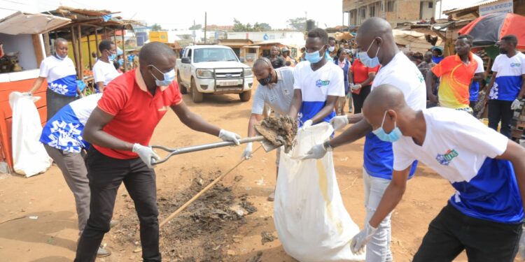 Staff partnered with Ministry of Water and Environment to clean markets in March this year such as Port bell Market