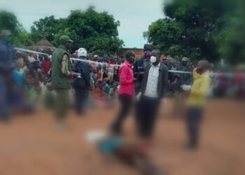 The police detectives of Patongo Central Police Station in Agago District conducting their inquiries at the scene of the crime