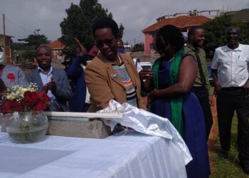 Dr Diana Atwine at the groundbreaking ceremony of the Pharmacy House in Kireka.