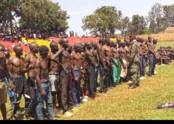Some of the youths  from the Buvuma,Kayunga,Jinja  Districts and Jinja City who turned up to be recruited into the LDU and UPDF at Kakindu Stadium in Jinja City on Monday.PHOTO BY ANDREW ALIBAKU