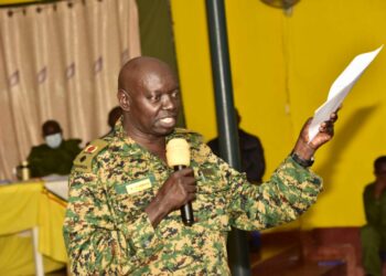 Senior Presidential Advisor - RDC Secretariat Lt Col Ambako Kibrai talking about 
Practical Issues affecting the performance of RDCs/RCCs during the Resident District Commissioners, Resident City Commissioners, Deputy Resident Commissioners and Deputy City Commissioners induction retreat at the National Leadership Institute (NALI) Kyankwanzi on 30th July 2022. Photo by PPU/Tony Rujuta.