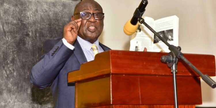 The State Minister for Lands Sam Mayanja lecturing on Land matters within districts and how best to implements the Presidential Directive on land evictions to the Resident District Commissioners, Resident City Commissioners, Deputy Resident Commissioners and Deputy City Commissioners induction retreat at the National Leadership Institute (NALI) Kyankwanzi on 30th July 2022. Photo by PPU/Tony Rujuta.