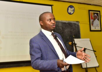 Commissioner Local Councils Development, Ministry of Local Government Swizin Kinga Mugyema lecturing on the Roles and Responsibilities of the key stake holders mandated to deliver services to the Local Governments during the Resident District Commissioners, Resident City Commissioners, Deputy Resident Commissioners and Deputy City Commissioners induction retreat at the National Leadership Institute (NALI) Kyankwanzi on 30th July 2022. Photo by PPU/Tony Rujuta.