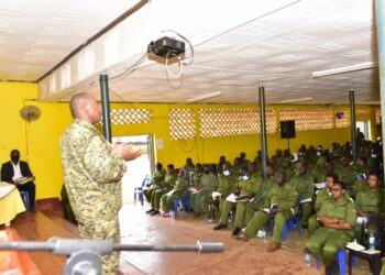 Deputy Coordinator of Operation Wealth Creation Maj. Gen. Sam Kavuma lecturing on Analysis of Uganda’s Under development and the role of leaders in developing Uganda to the Resident District Commissioners, Resident City Commissioners, Deputy Resident Commissioners and Deputy City Commissioners during the induction retreat at the National Leadership Institute (NALI) Kyankwanzi on 28th July 2022. Photo by PPU/Tony Rujuta.