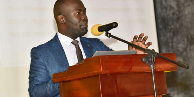 Equal Opportunities Commission member Habib Sseruwagi lecturing to the  Resident District Commissioners, Resident City Commissioners, Deputy Resident Commissioners and Deputy City Commissioners attending the Orientation retreat at the National Leadership Institute (NALI) Kyankwanzi on 27th July 2022. Photo by PPU/Tony Rujuta.