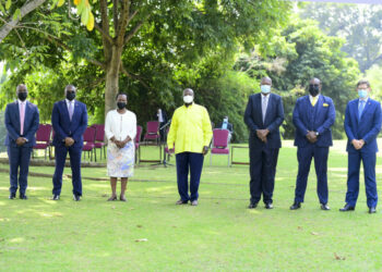 ABSA Team - Museveni meets Absa team led by group CEO Arrie Rautenbanch and Chairman ABSA Group Sello Moloko