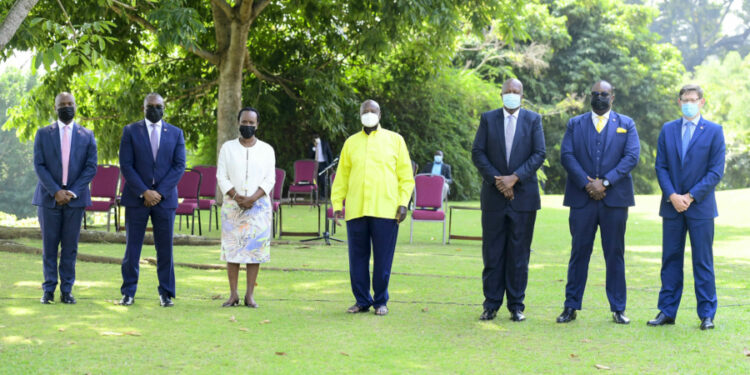 ABSA Team - Museveni meets Absa team led by group CEO Arrie Rautenbanch and Chairman ABSA Group Sello Moloko