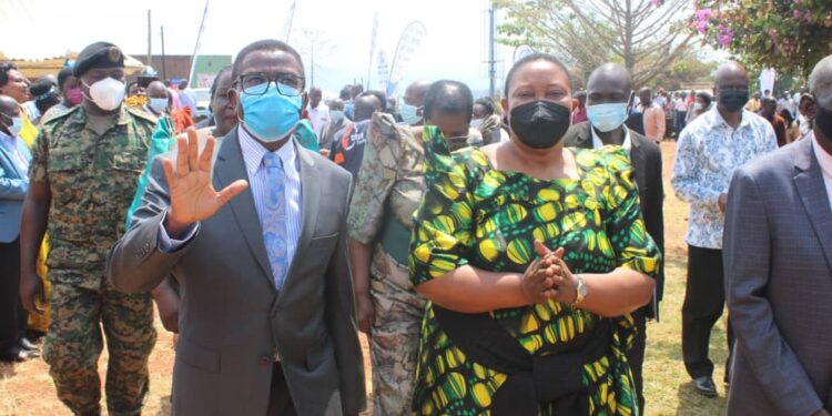 Buganda Kingdom Premier Charles Peter Mayiga with Presidency Minister Milly Babalanda in Kalangala