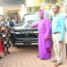 Bishop of Diocese of Kigezi Gaddie Akanjuna (3rd Right) receiving the new vehicle on July 23 in Kabale town.