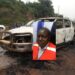 Bukwo CAO Charles Ogwang and his car that was set ablaze
