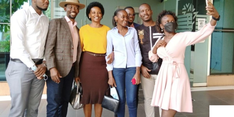 Hon Tumwiine with some of her supporters at Court of Appeal in Kampala