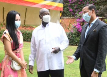 American Actor Terrence Dashon Howard and his wife Mira Pak with President Yoweri Museveni